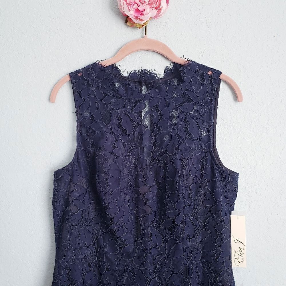 Eliza J Navy High Neck Lace Sheath Dress - Picture 3 of 8